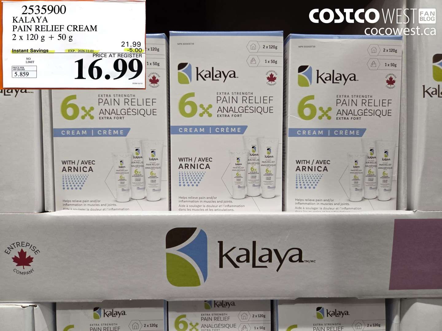 2535900 KALAYA PAIN RELIEF CREAM 2 X 120 G + 50 G ($5.00 INSTANT SAVINGS EXPIRES ON 2026-11-01) $16.99