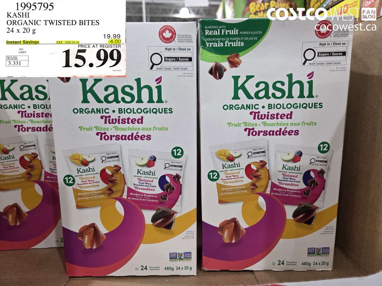 1995795 KASHI ORGANIC TWISTED BITES 24 X 20 G ($4.00 INSTANT SAVINGS EXPIRES ON 2026-10-18) $15.99
