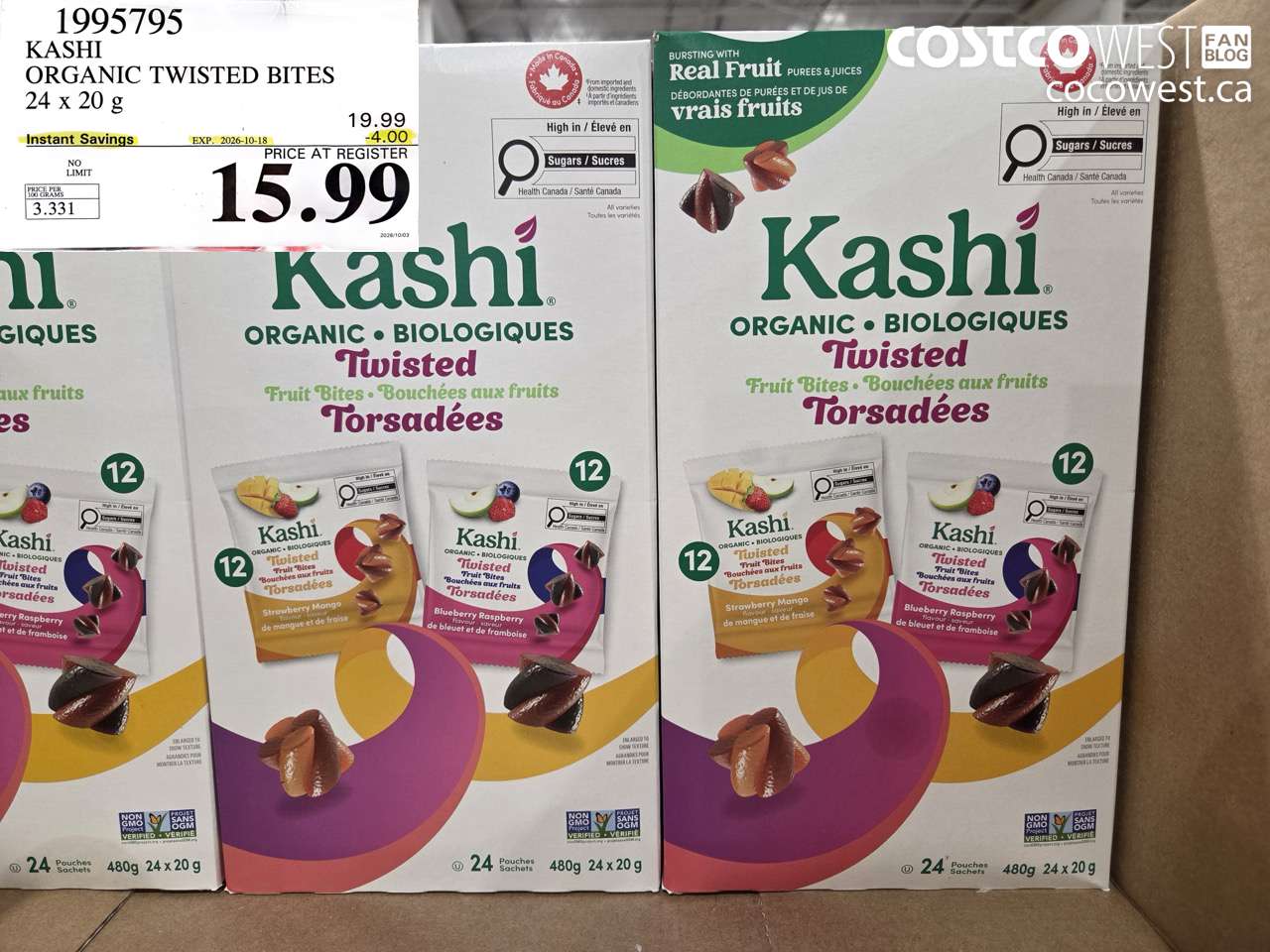 1995795 KASHI ORGANIC TWISTED BITES 24 X 20 G ($4.00 INSTANT SAVINGS EXPIRES ON 2026-10-18) $15.99