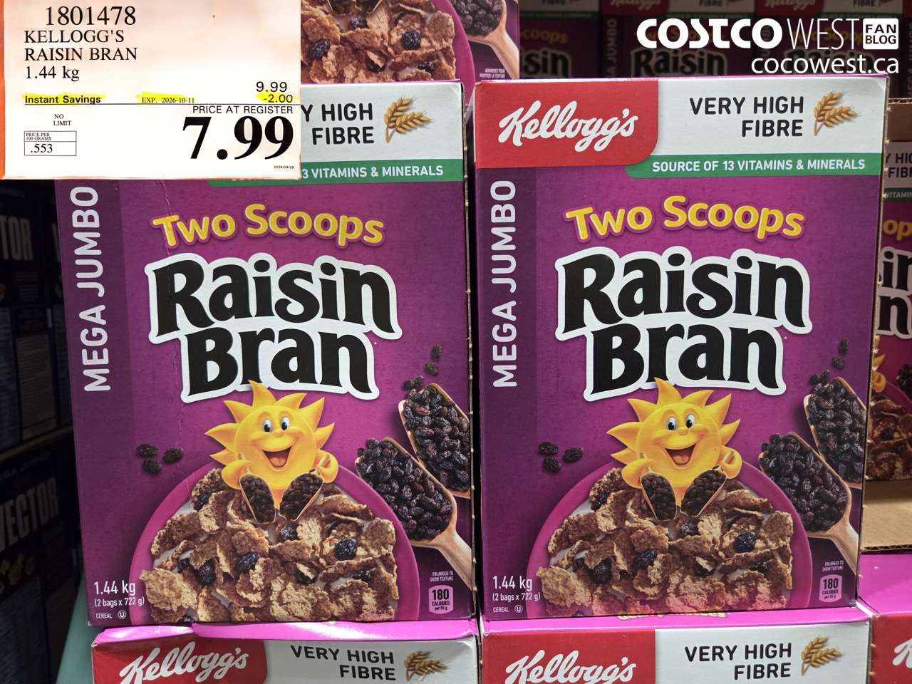 1801478 KELLOGG'S RAISIN BRAN 1.44 KG ($2.00 INSTANT SAVINGS EXPIRES ON 2026-10-11) $7.99