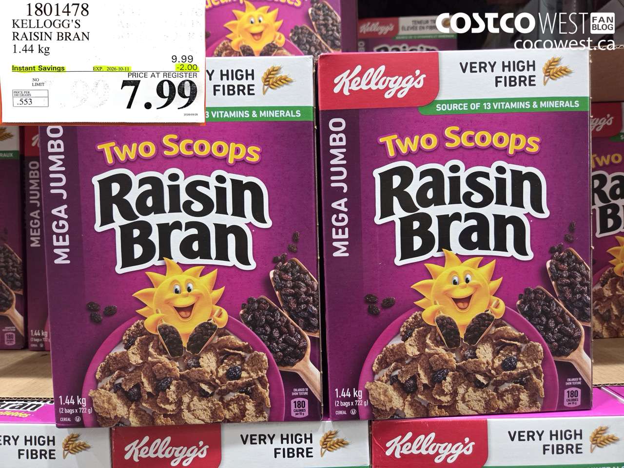 1801478 KELLOGG'S RAISIN BRAN 1.44 KG ($2.00 INSTANT SAVINGS EXPIRES ON 2026-10-11) $7.99