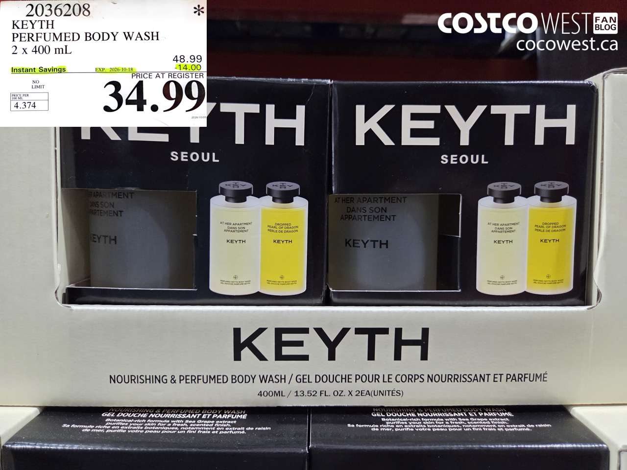 2036208 KEYTH PERFUMED BODY WASH 2 X 400 ML ($14.00 INSTANT SAVINGS EXPIRES ON 2026-10-18) $34.99