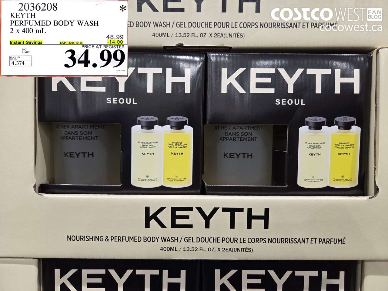 2036208 KEYTH PERFUMED BODY WASH 2 X 400 ML ($14.00 INSTANT SAVINGS EXPIRES ON 2026-10-18) $34.99