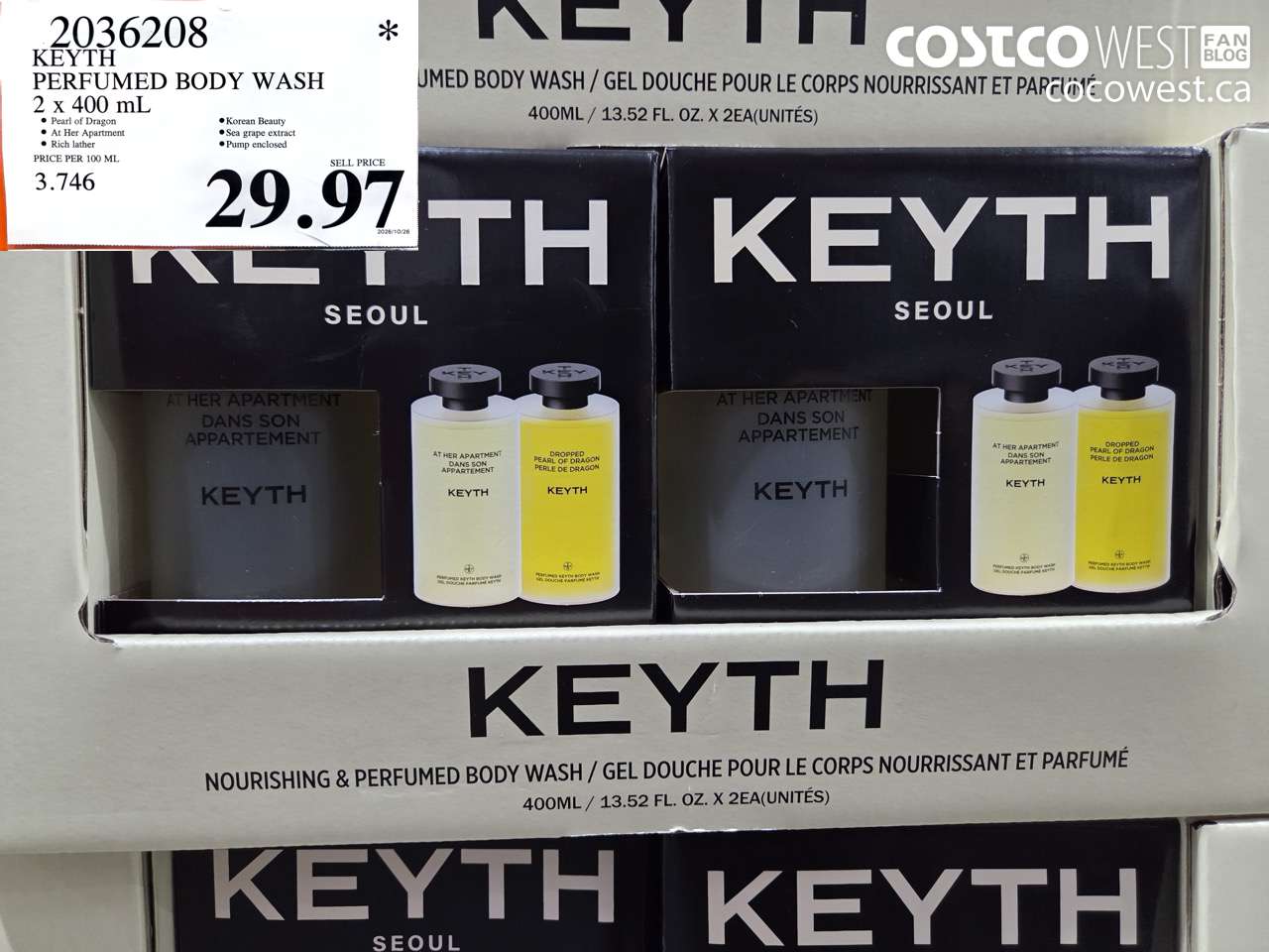 2036208 KEYTH PERFUMED BODY WASH 2 X 400 ML $29.97