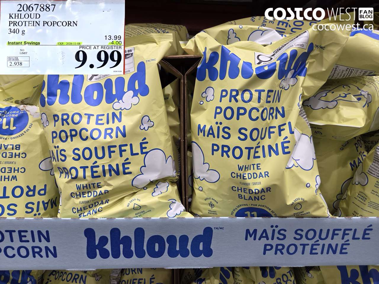 2067887 KHLOUD PROTEIN POPCORN 340 G ($4.00 INSTANT SAVINGS EXPIRES ON 2026-11-08) $9.99