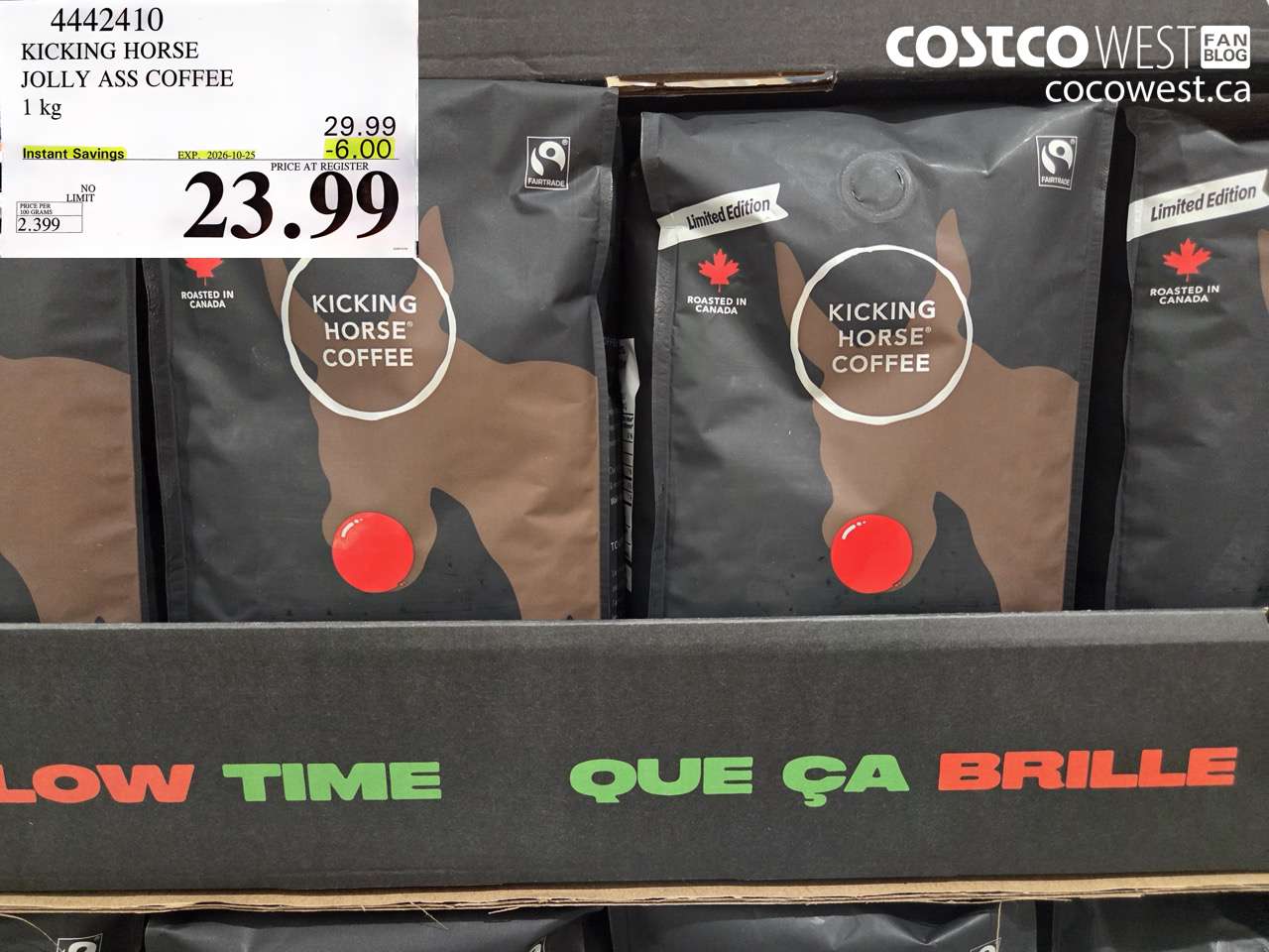 4442410 KICKING HORSE JOLLY ASS COFFEE 1 KG ($6.00 INSTANT SAVINGS EXPIRES ON 2026-10-25) $23.99