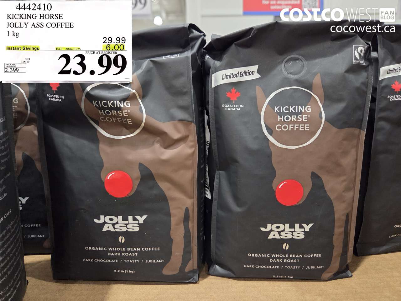4442410 KICKING HORSE JOLLY ASS COFFEE 1 KG ($6.00 INSTANT SAVINGS EXPIRES ON 2026-10-25) $23.99