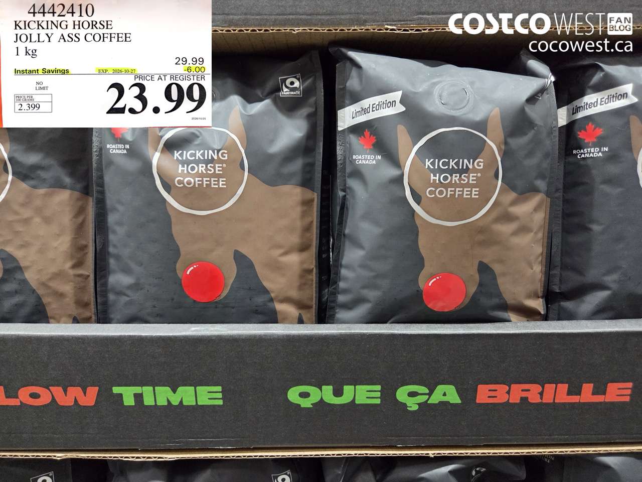 4442410 KICKING HORSE JOLLY ASS COFFEE 1 KG ($6.00 INSTANT SAVINGS EXPIRES ON 2026-10-27) $23.99