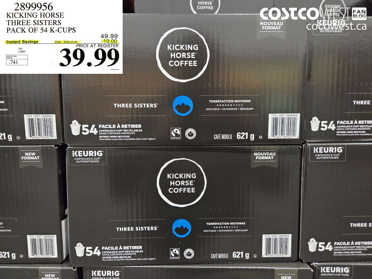 2899956 KICKING HORSE THREE SISTERS PACK OF 54 K-CUPS ($10.00 INSTANT SAVINGS EXPIRES ON 2026-10-04) $39.99