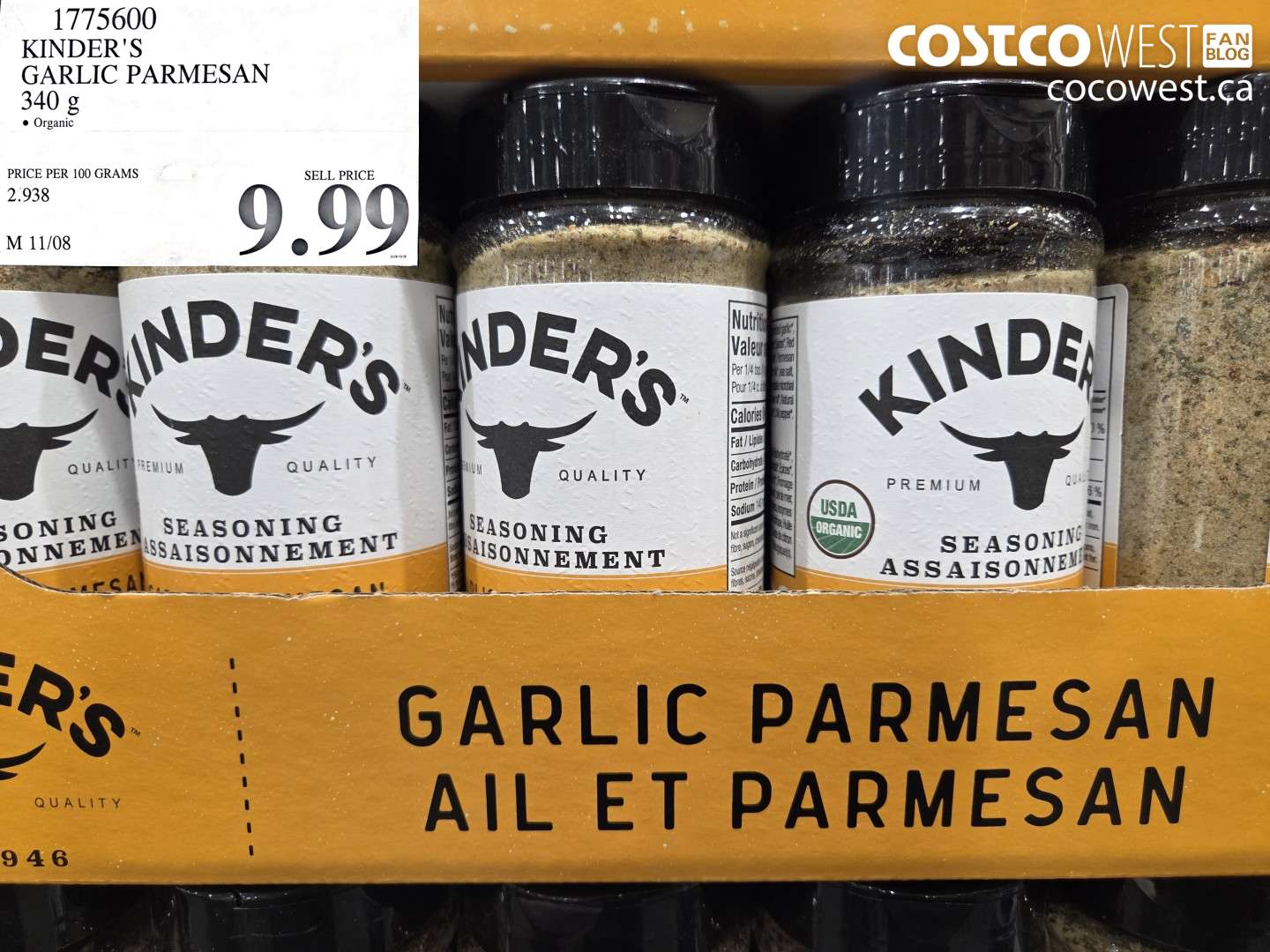 1775600 KINDER'S GARLIC PARMESAN 340 G $9.99