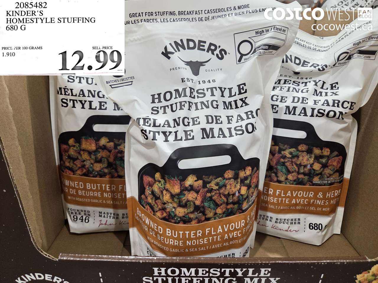 2085482 KINDER'S HOMESTYLE STUFFING 680 G $12.99