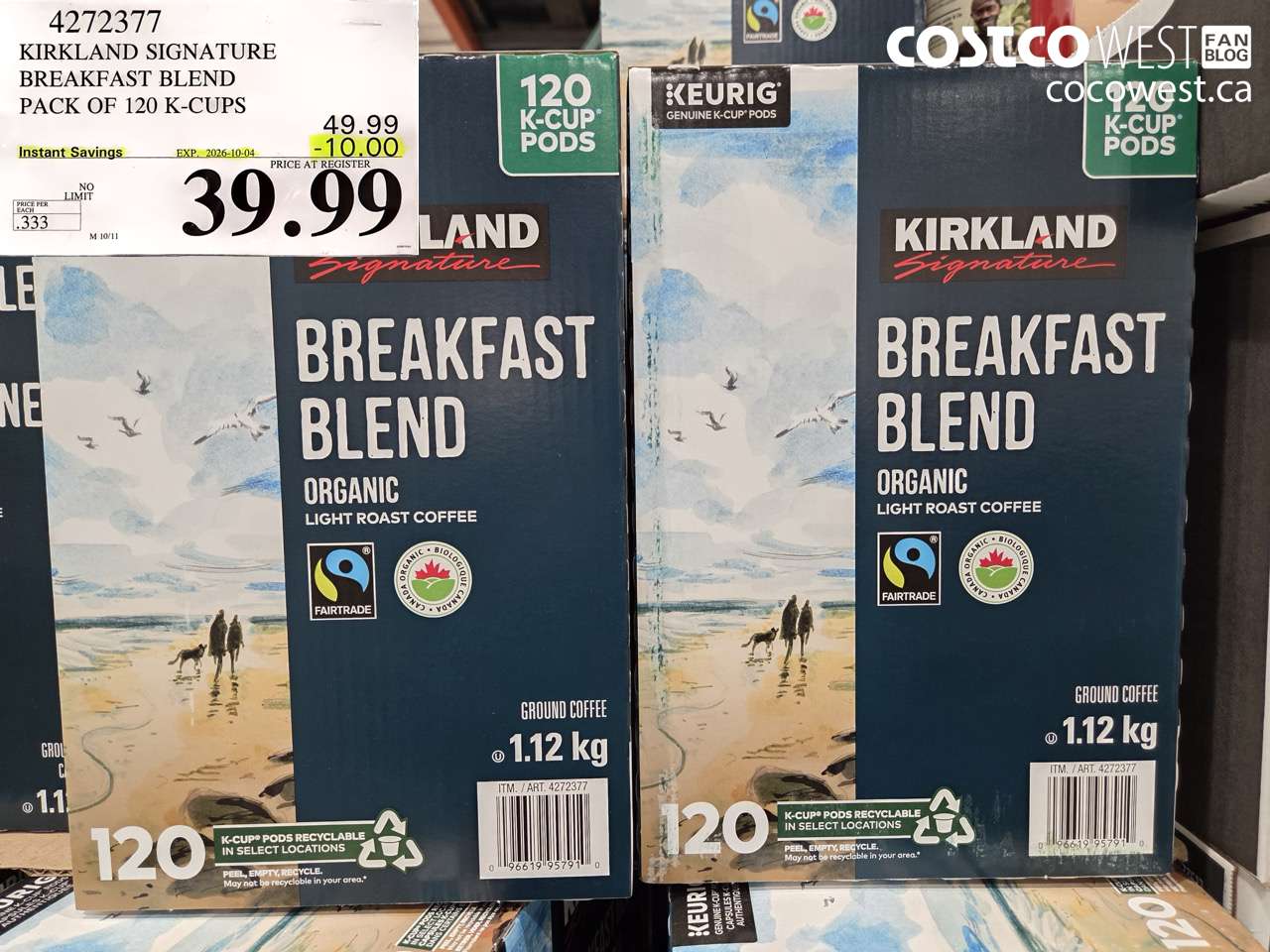 4272377 KIRKLAND SIGNATURE BREAKFAST BLEND PACK OF 120 K-CUPS ($10.00 INSTANT SAVINGS EXPIRES ON 2026-10-04) $39.99