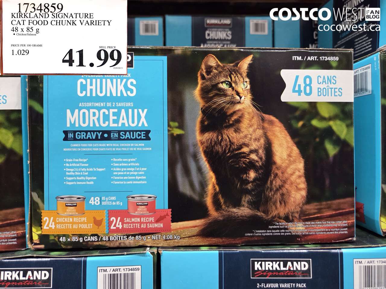 1734859 KIRKLAND SIGNATURE CAT FOOD CHUNK VARIETY 48 X 85 G $41.99