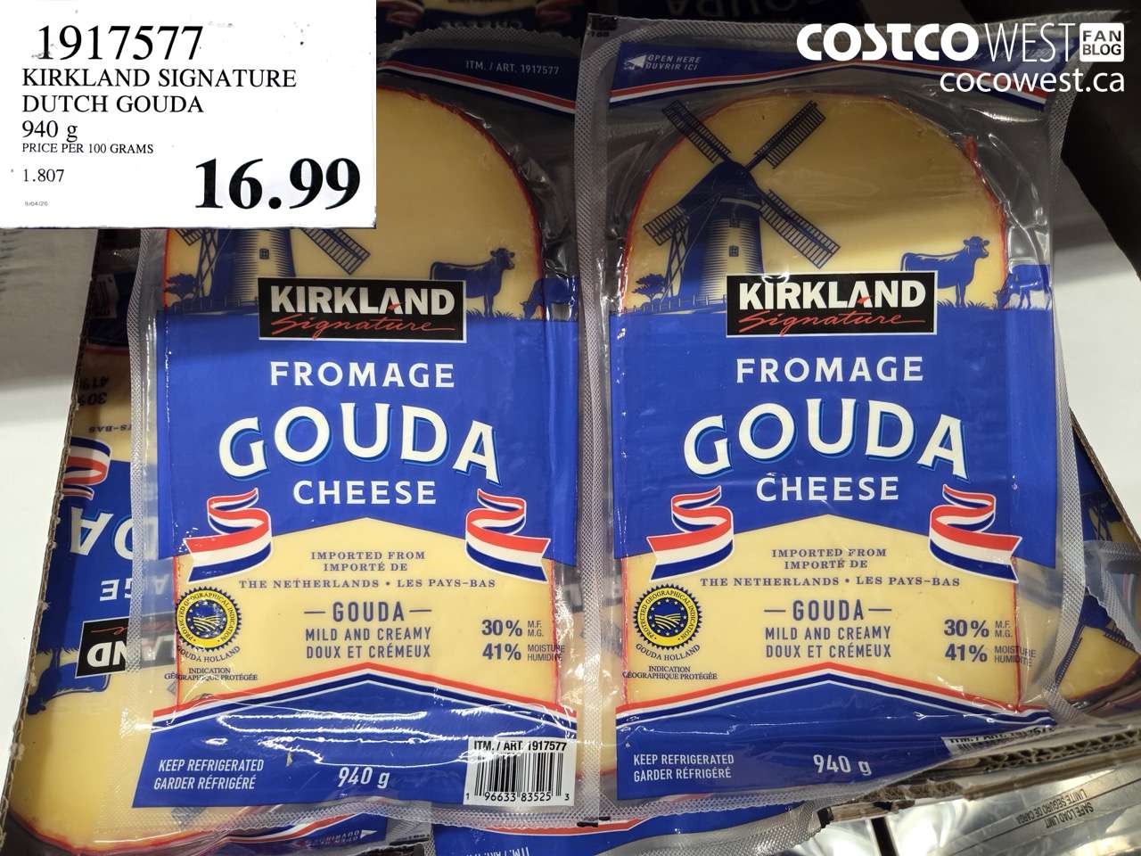 1917577 KIRKLAND SIGNATURE DUTCH GOUDA 940 G $16.99
