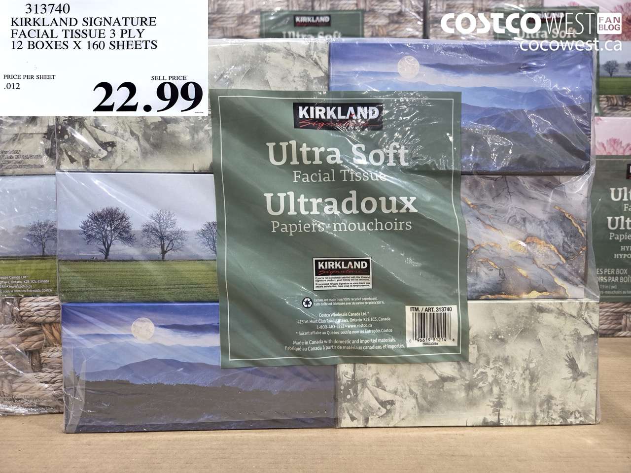 313740 KIRKLAND SIGNATURE FACIAL TISSUE 3 PLY 12 BOXES X 160 SHEETS $22.99