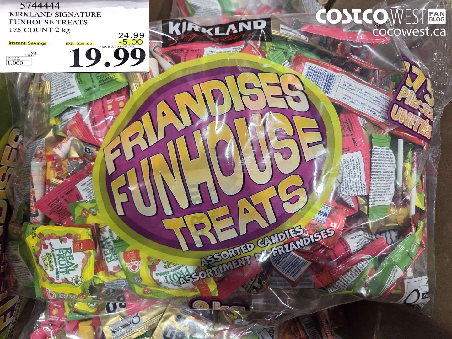 5744444 KIRKLAND SIGNATURE FUNHOUSE TREATS 175 COUNT 2 KG ($5.00 INSTANT SAVINGS EXPIRES ON 2026-10-31) $19.99