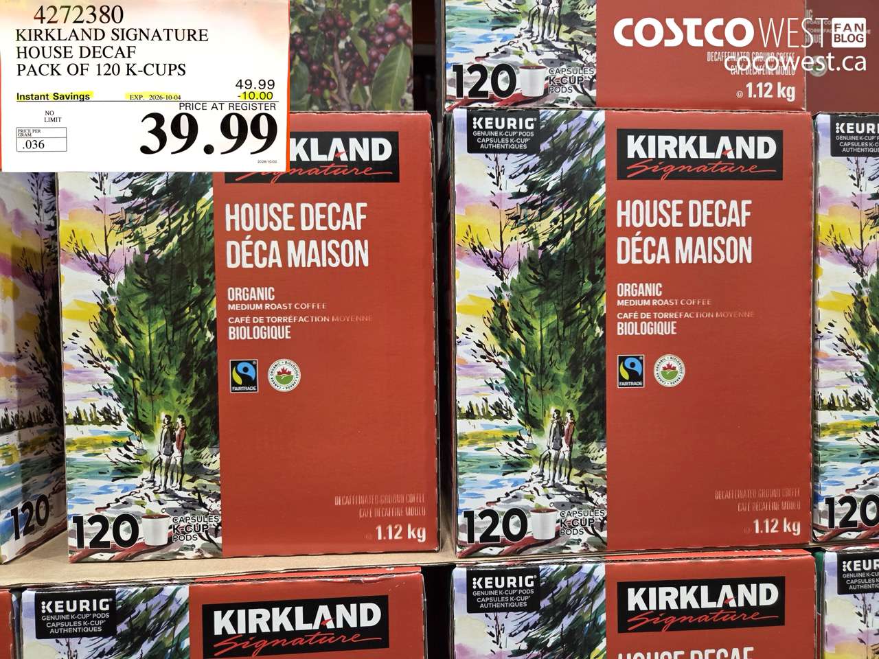 4272380 KIRKLAND SIGNATURE HOUSE DECAF PACK OF 120 K-CUPS ($10.00 INSTANT SAVINGS EXPIRES ON 2026-10-04) $39.99