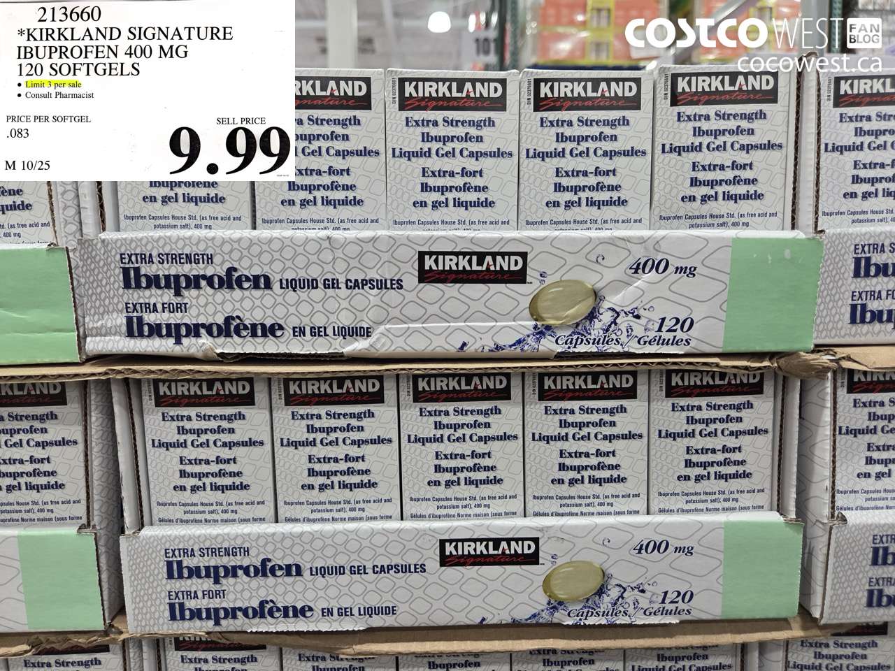 213660 KIRKLAND SIGNATURE IBUPROFEN 400 MG 120 SOFTGELS $9.99