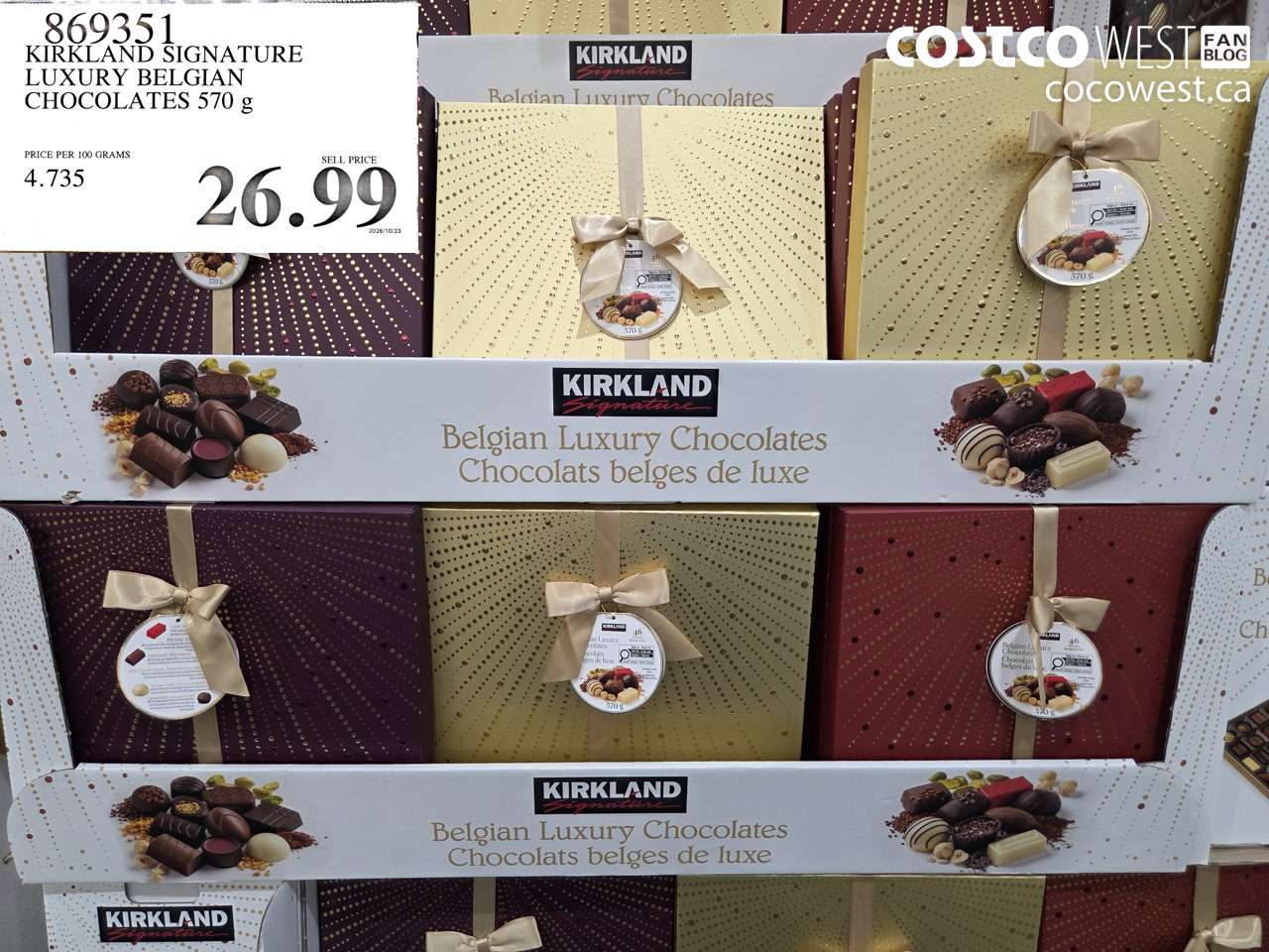 869351 KIRKLAND SIGNATURE LUXURY BELGIAN CHOCOLATES 570 G $26.99