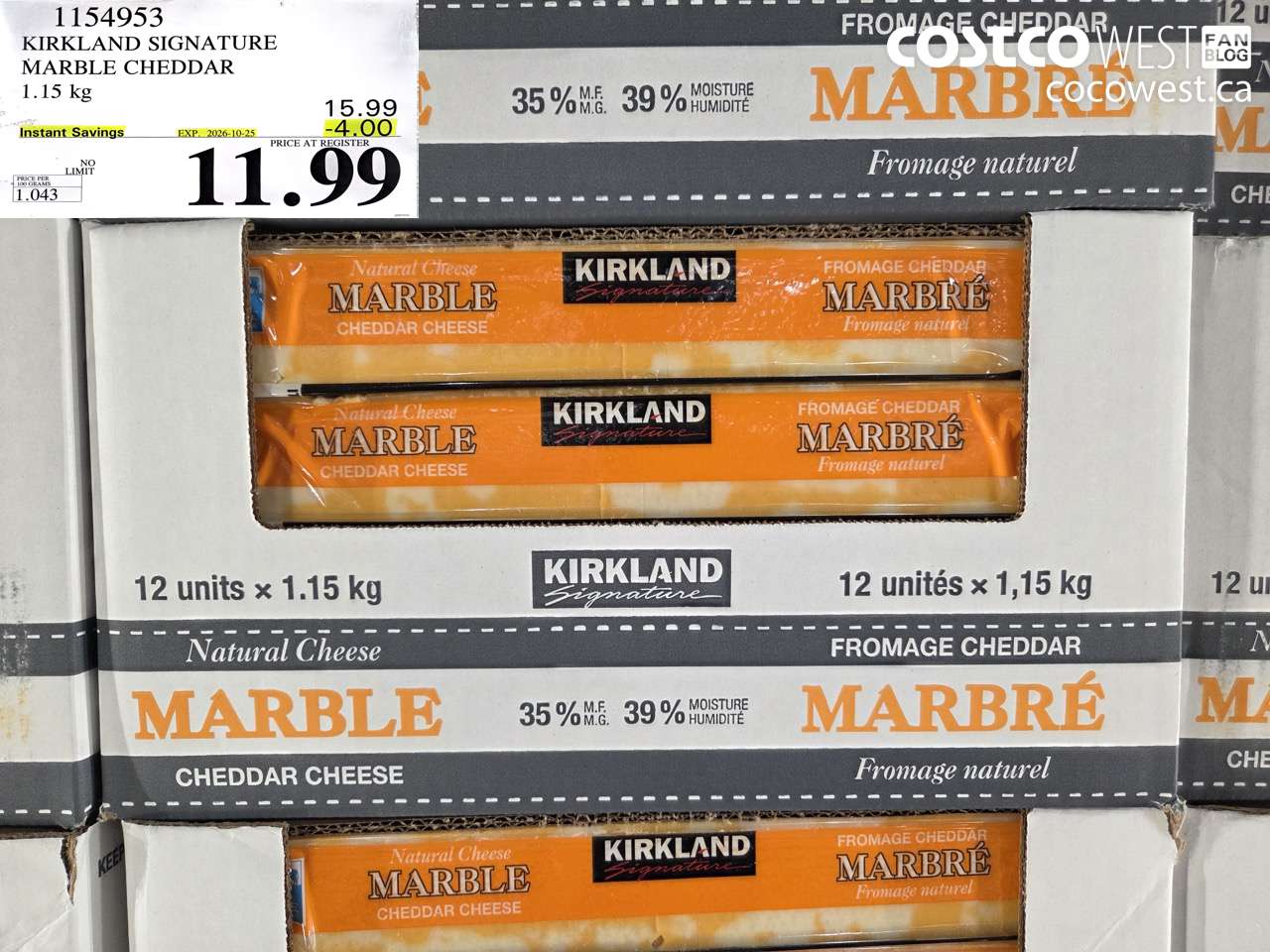 1154953 KIRKLAND SIGNATURE MARBLE CHEDDAR 1.15 KG ($4.00 INSTANT SAVINGS EXPIRES ON 2026-10-25) $11.99