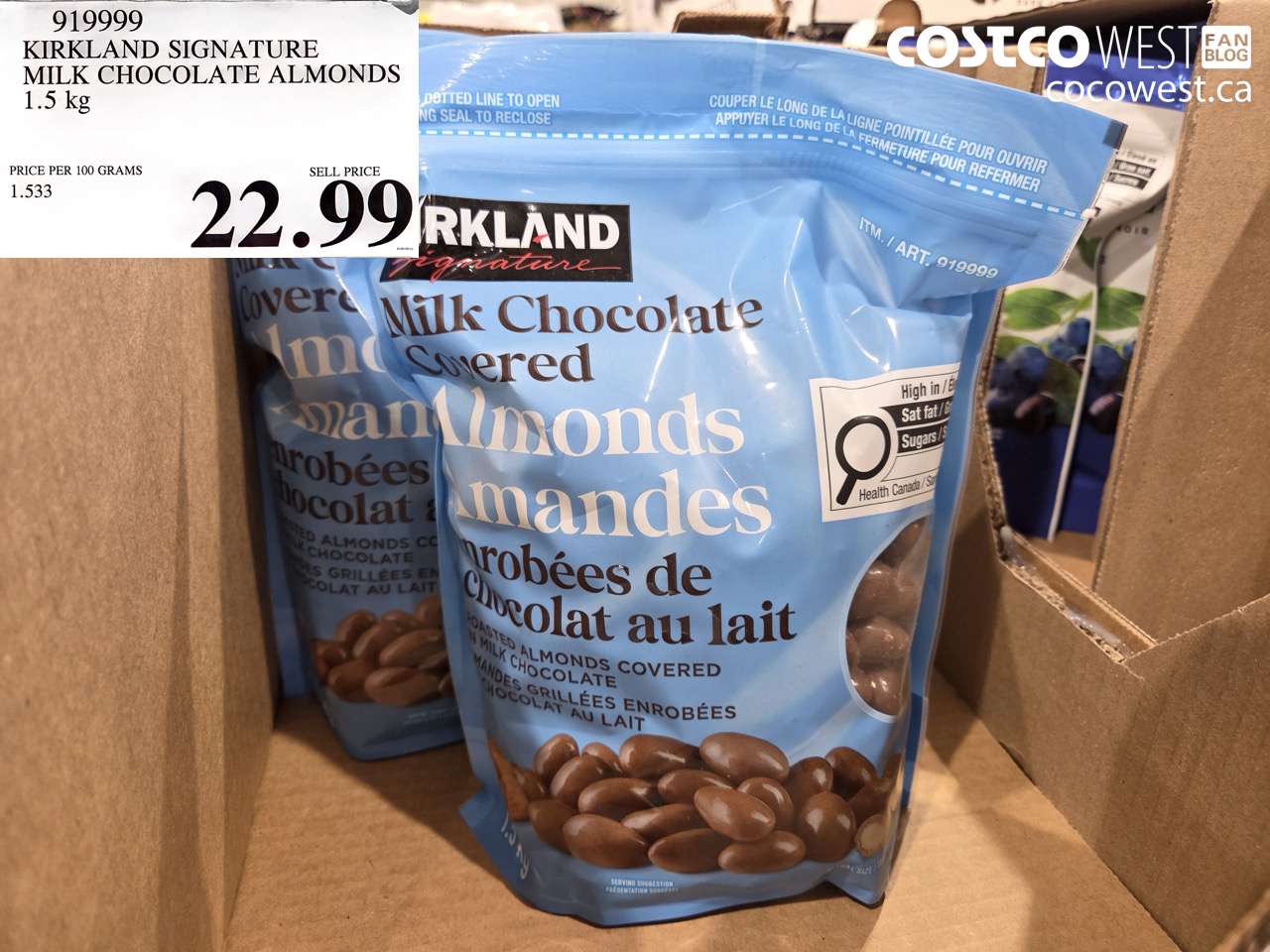 919999 KIRKLAND SIGNATURE MILK CHOCOLATE ALMONDS 1.5 KG $22.99