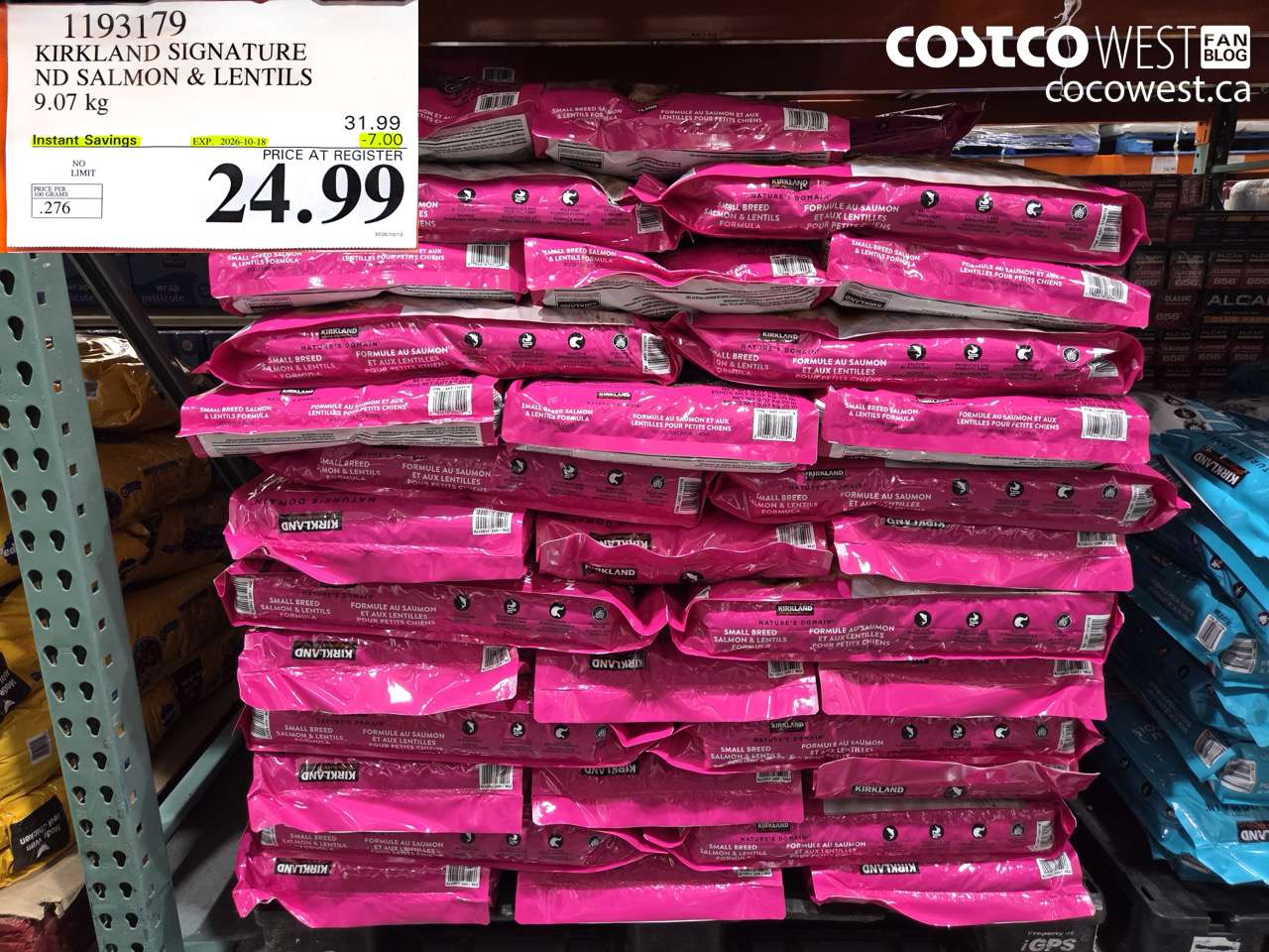 1193179 KIRKLAND SIGNATURE ND SALMON & LENTILS 9.07 KG ($7.00 INSTANT SAVINGS EXPIRES ON 2026-10-18) $24.99