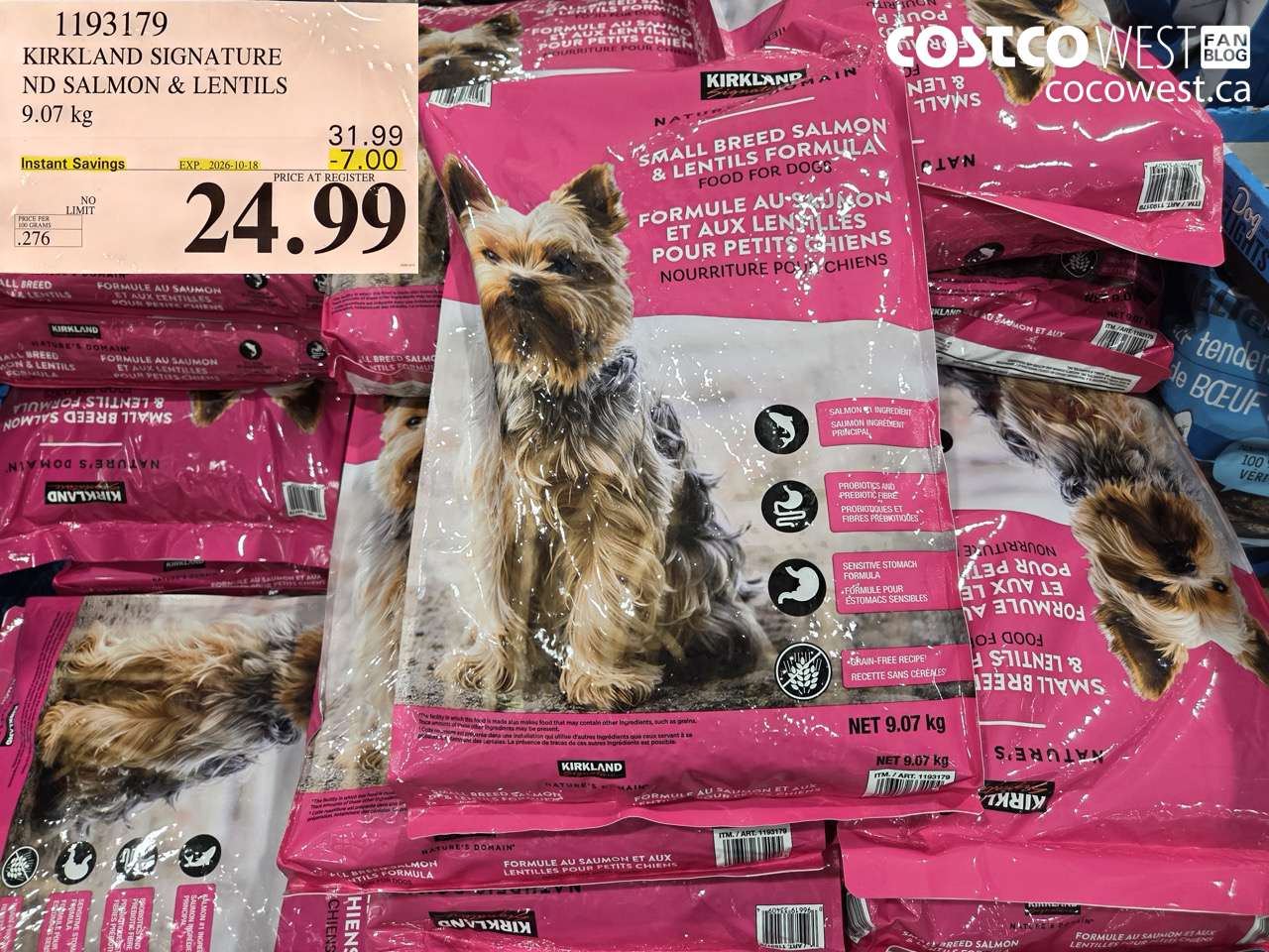 1193179 KIRKLAND SIGNATURE ND SALMON & LENTILS 9.07 KG ($7.00 INSTANT SAVINGS EXPIRES ON 2026-10-18) $24.99