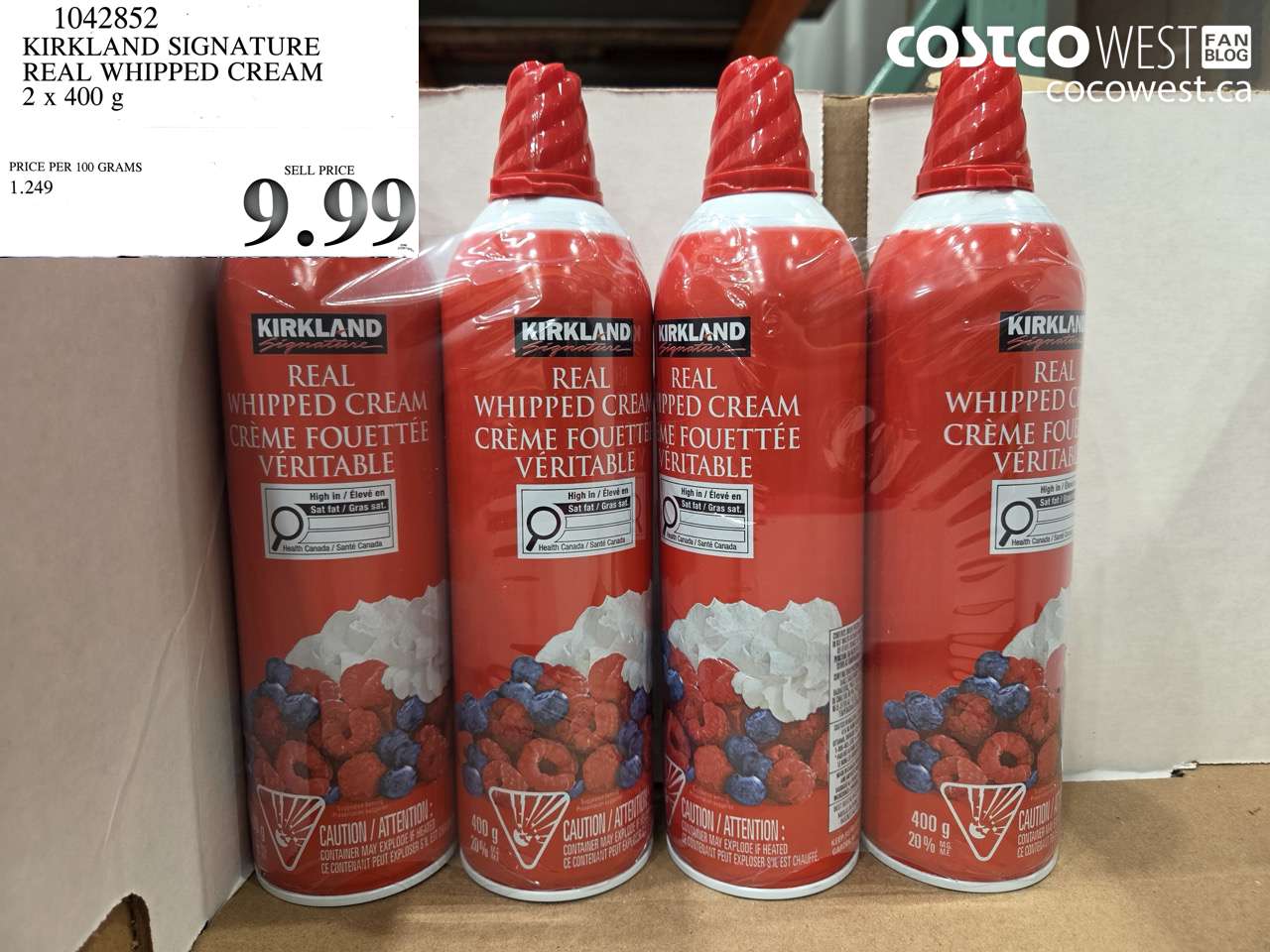 1042852 KIRKLAND SIGNATURE REAL WHIPPED CREAM 2 X 400 G $9.99