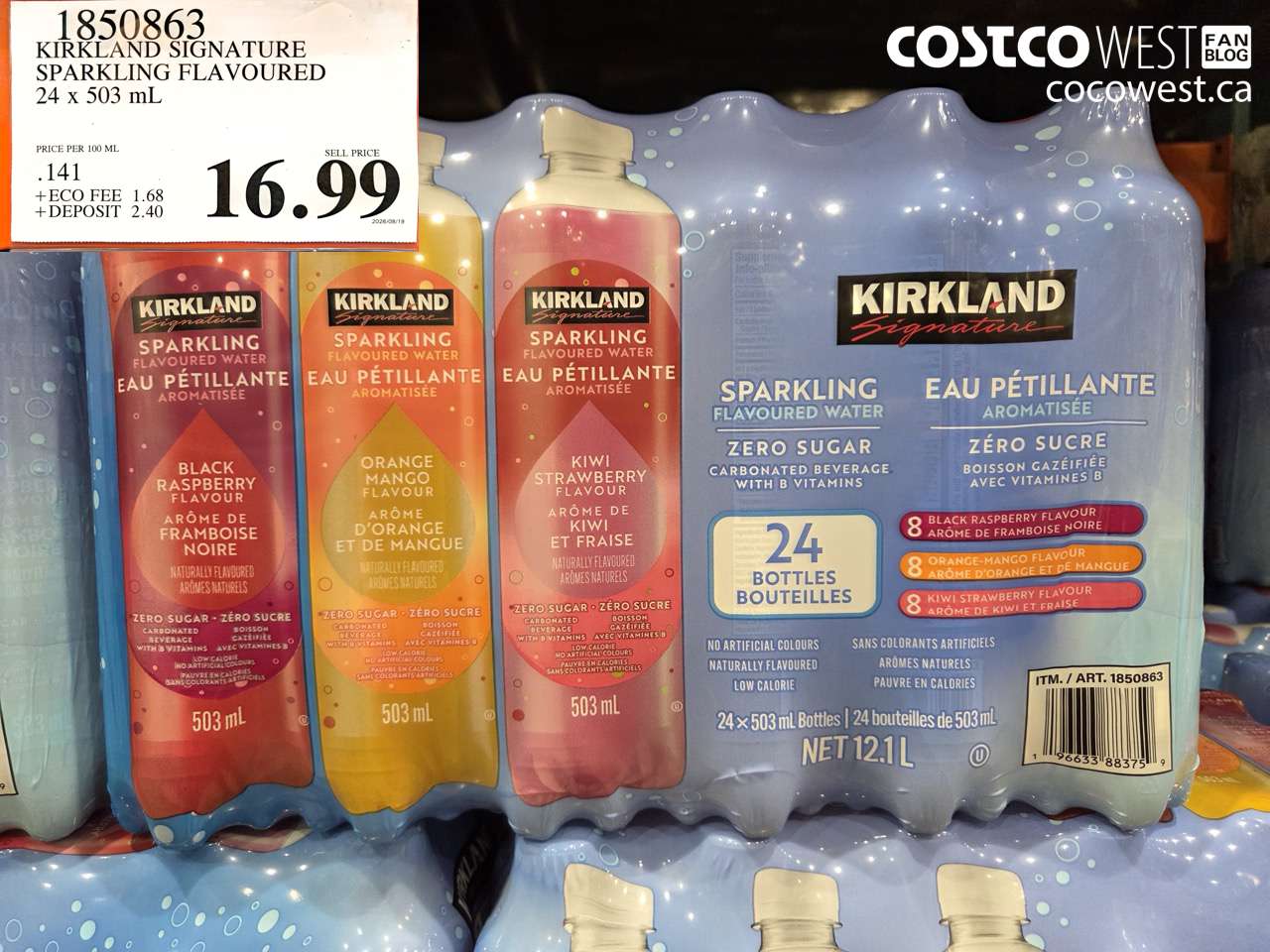 1850863 KIRKLAND SIGNATURE SPARKLING FLAVOURED 24 X 503 ML $16.99