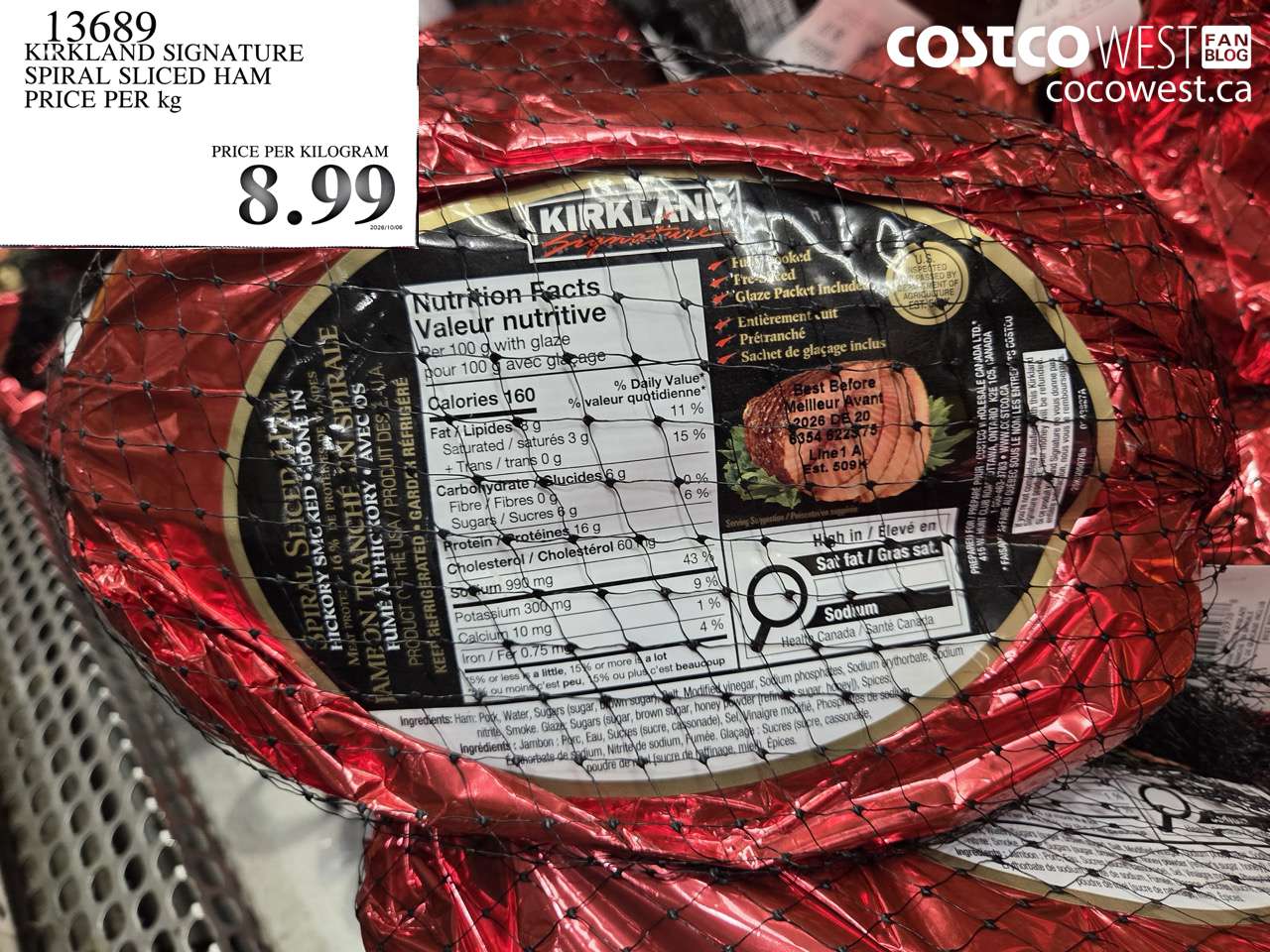 13689 KIRKLAND SIGNATURE SPIRAL SLICED HAM PRICE PER KG $8.99
