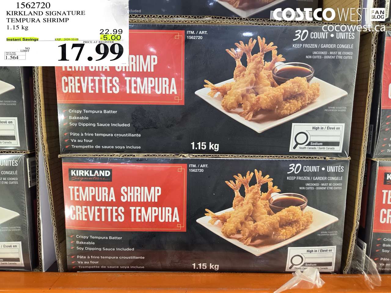 1562720 KIRKLAND SIGNATURE TEMPURA SHRIMP 1.15 KG ($5.00 INSTANT SAVINGS EXPIRES ON 2026-10-08) $17.99