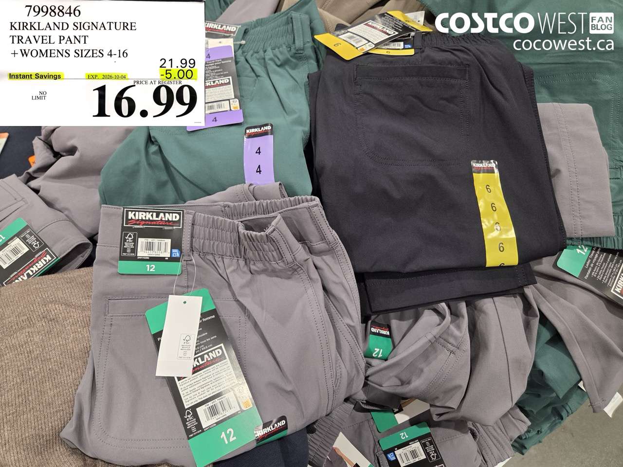 7998846 KIRKLAND SIGNATURE TRAVEL PANT WOMENS SIZES 4-16 ($5.00 INSTANT SAVINGS EXPIRES ON 2026-10-04) $16.99