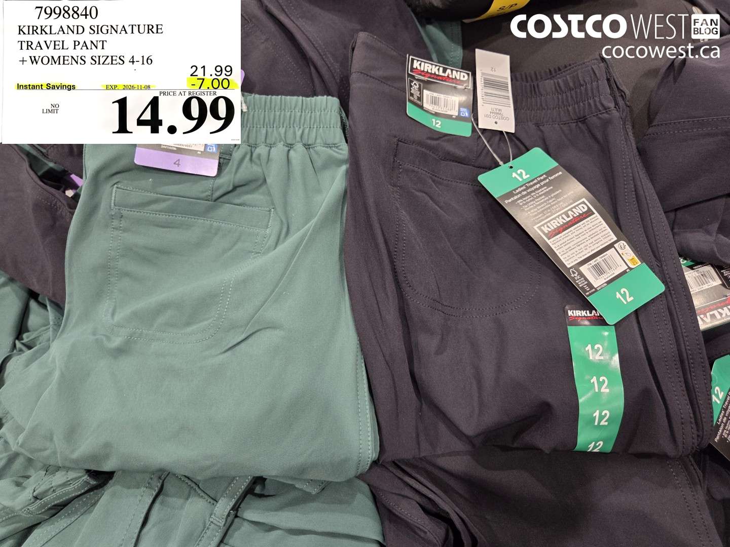 7998840 KIRKLAND SIGNATURE TRAVEL PANT WOMENS SIZES 4-16 ($7.00 INSTANT SAVINGS EXPIRES ON 2026-11-08) $14.99