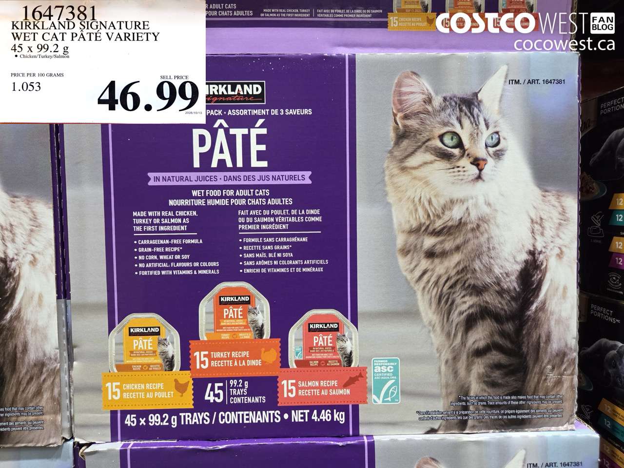 1647381 KIRKLAND SIGNATURE WET CAT PÂTÉ VARIETY 45 X 99.2 G $46.99