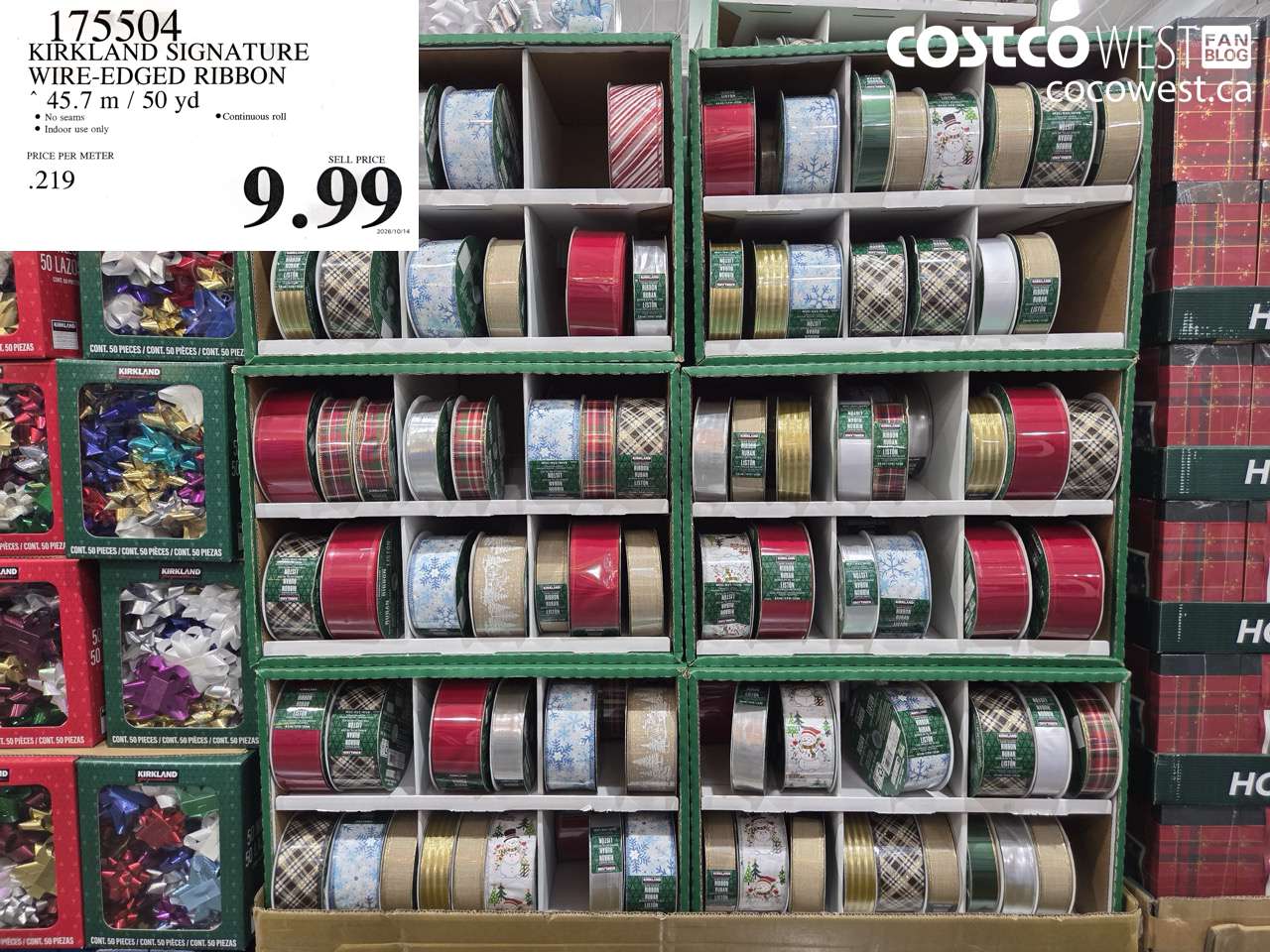 175504 KIRKLAND SIGNATURE WIRE-EDGED RIBBON 45.7 M / 50 YD $9.99