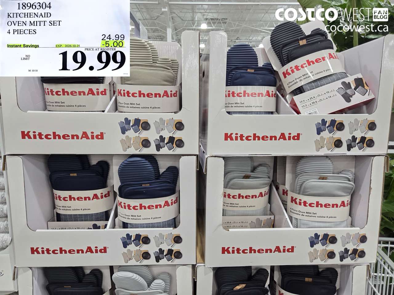 1896304 KITCHENAID OVEN MITT SET 4 PIECES ($5.00 INSTANT SAVINGS EXPIRES ON 2026-10-25) $19.99