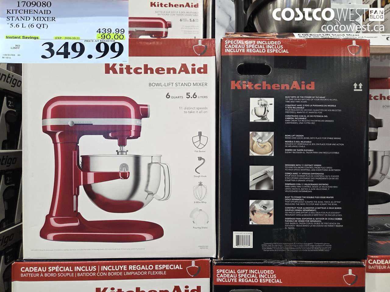 1709080 KITCHENAID STAND MIXER 5.6 L (6 QT) ($90.00 INSTANT SAVINGS EXPIRES ON 2026-10-11) $349.99