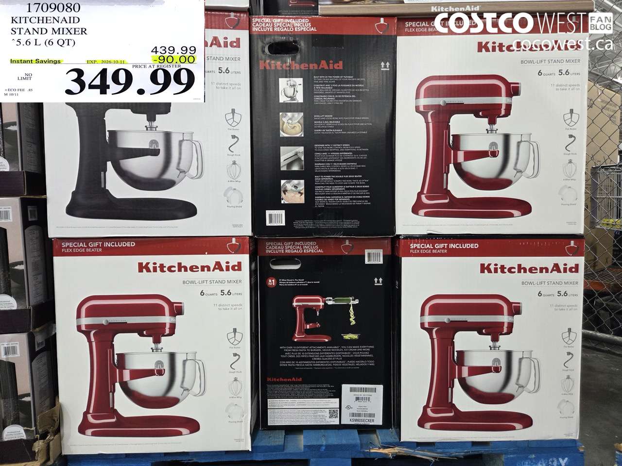 1709080 KITCHENAID STAND MIXER 5.6 L (6 QT) ($90.00 INSTANT SAVINGS EXPIRES ON 2026-10-11) $349.99