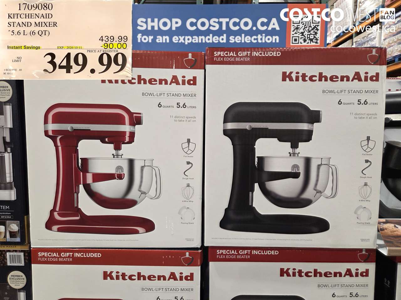 1709080 KITCHENAID STAND MIXER 5.6 L (6 QT) ($90.00 INSTANT SAVINGS EXPIRES ON 2026-10-11) $349.99
