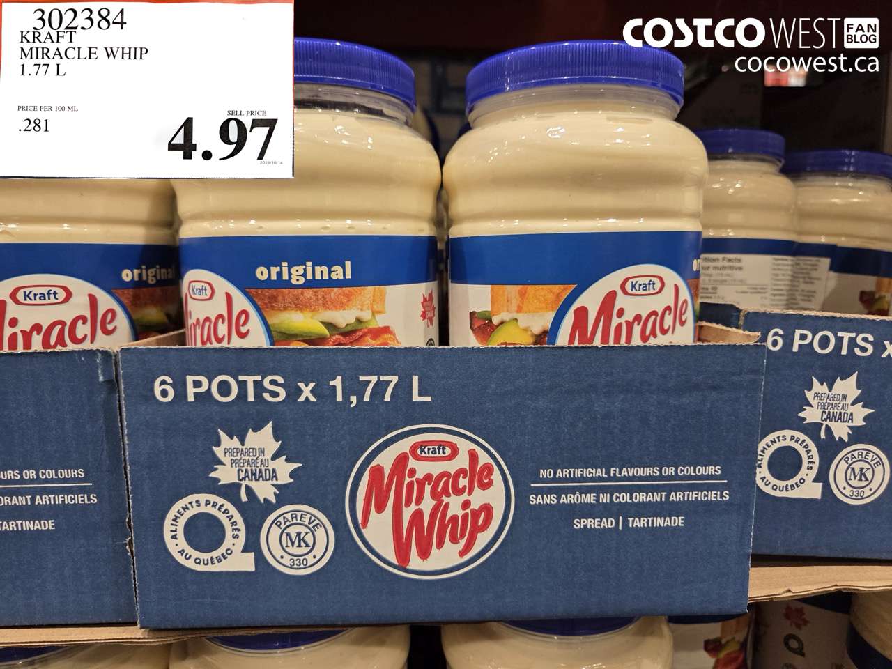 302384 KRAFT MIRACLE WHIP 1.77 L $4.97