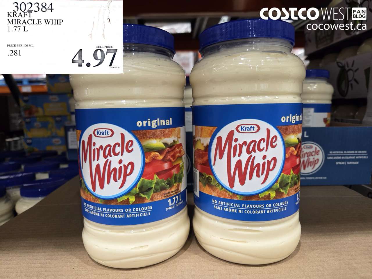 302384 KRAFT MIRACLE WHIP 1.77 L $4.97