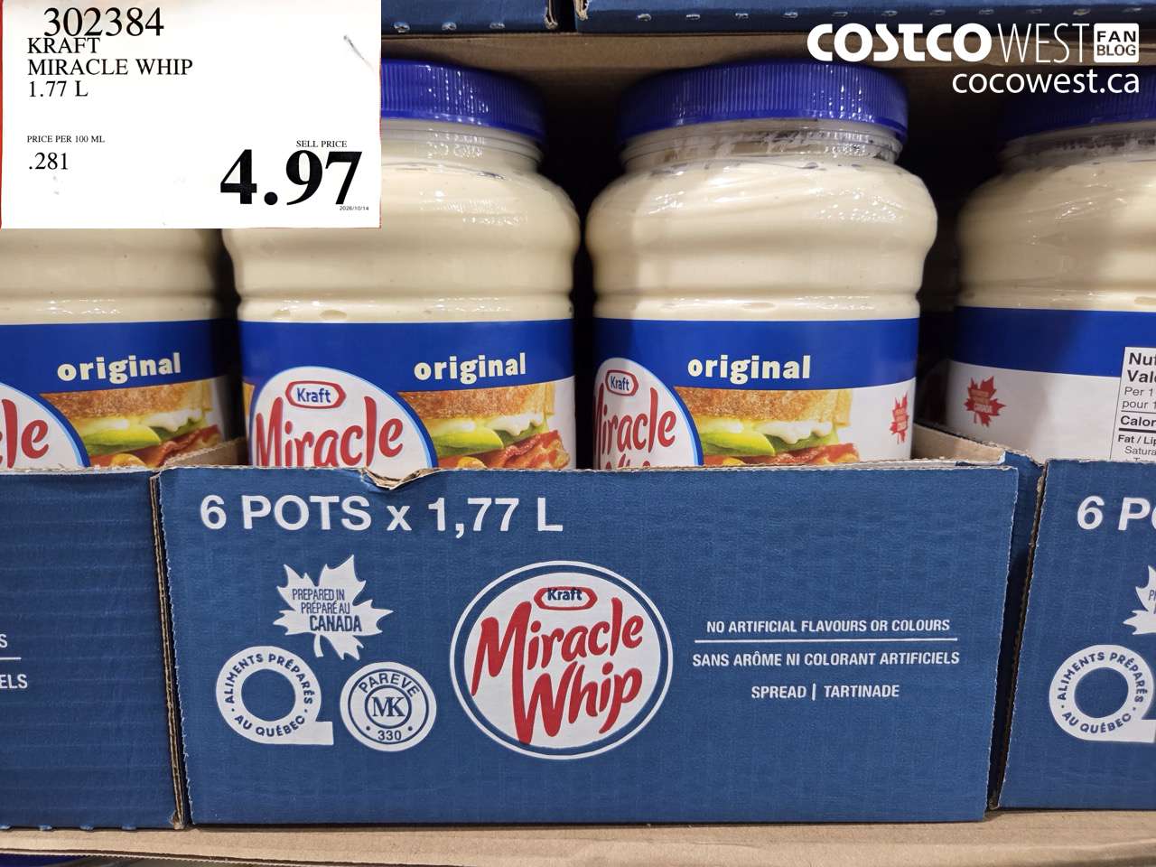 302384 KRAFT MIRACLE WHIP 1.77 L $4.97