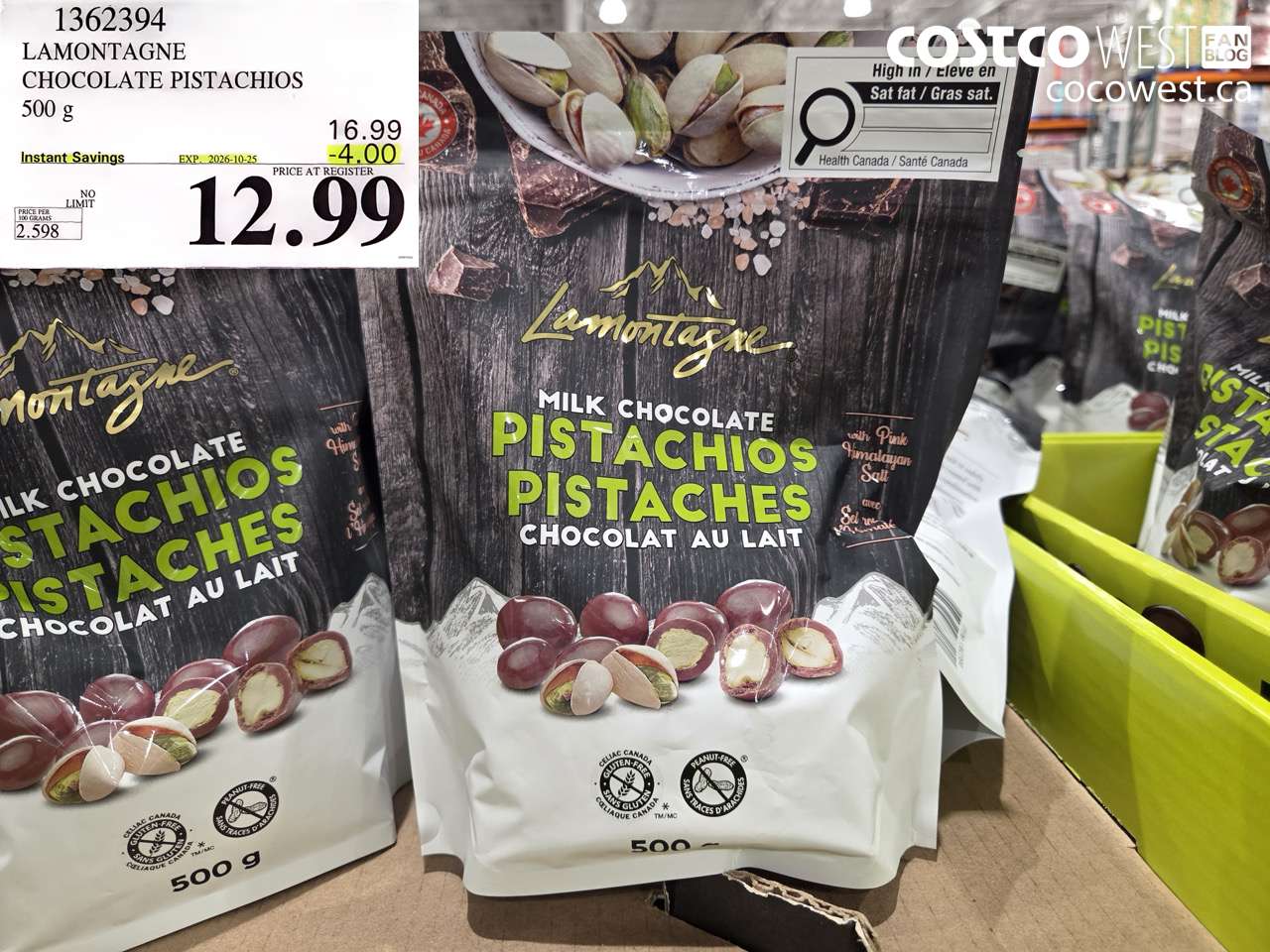 1362394 LAMONTAGNE CHOCOLATE PISTACHIOS 500 G ($4.00 INSTANT SAVINGS EXPIRES ON 2026-10-25) $12.99