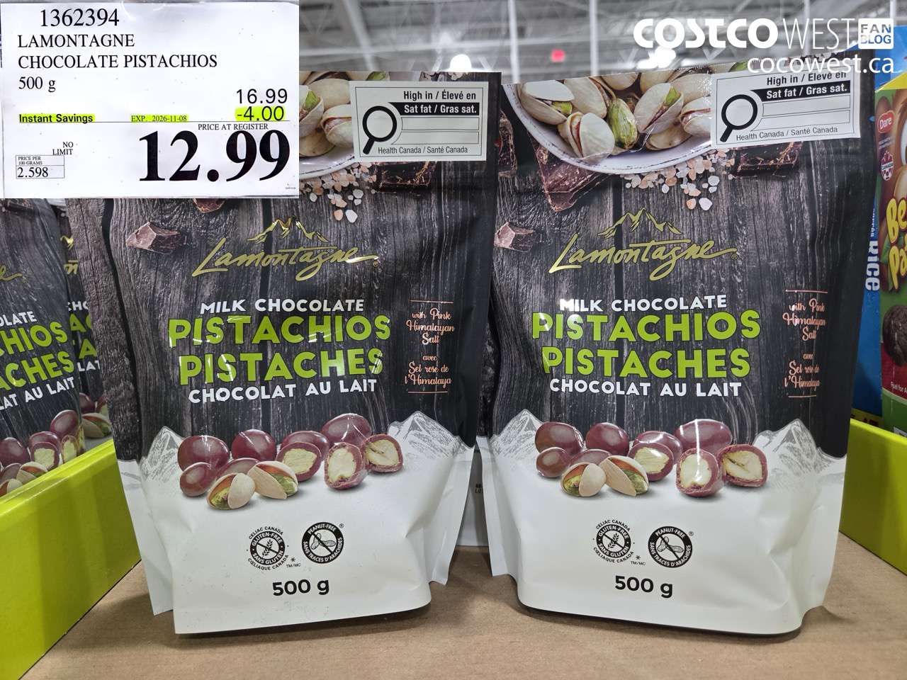 1362394 LAMONTAGNE CHOCOLATE PISTACHIOS 500 G ($4.00 INSTANT SAVINGS EXPIRES ON 2026-11-08) $12.99