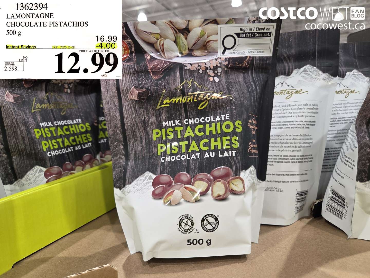 1362394 LAMONTAGNE CHOCOLATE PISTACHIOS 500 G ($4.00 INSTANT SAVINGS EXPIRES ON 2026-11-08) $12.99