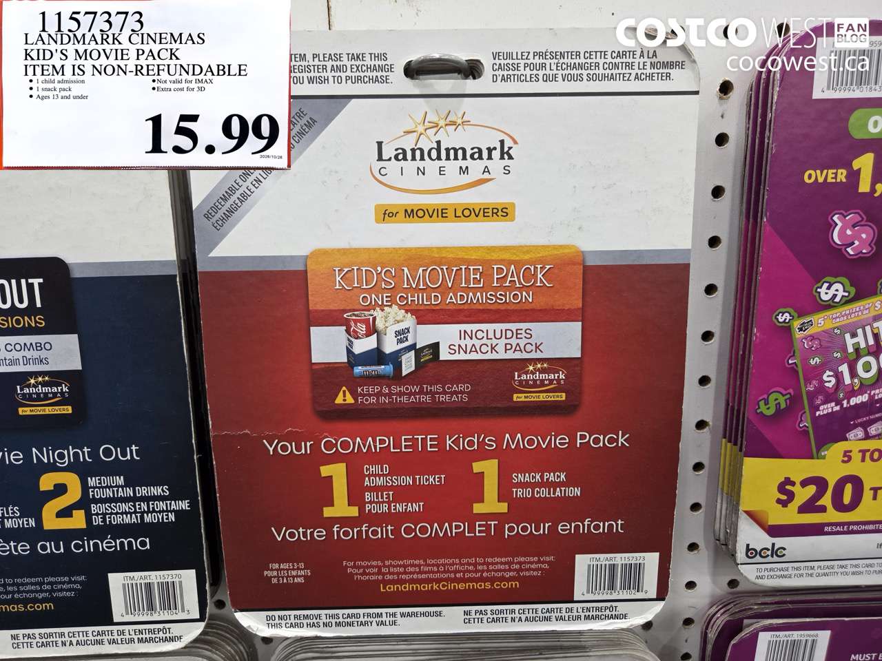 1157373 LANDMARK CINEMAS KID'S MOVIE PACK ITEM IS NON-REFUNDABLE $15.99