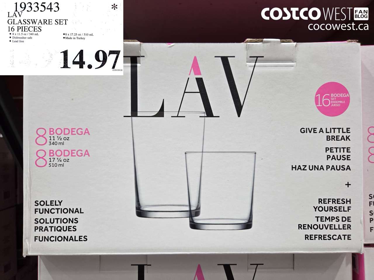 1933543 LAV GLASSWARE SET 16 PIECES $14.97