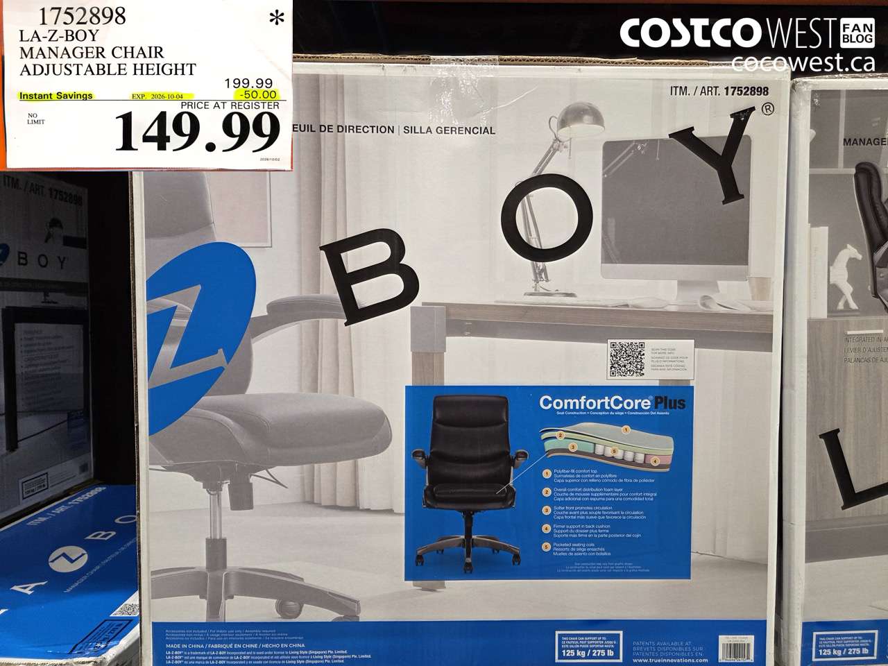 1752898 LA-Z-BOY MANAGER CHAIR ADJUSTABLE HEIGHT ($50.00 INSTANT SAVINGS EXPIRES ON 2026-10-04) $149.99