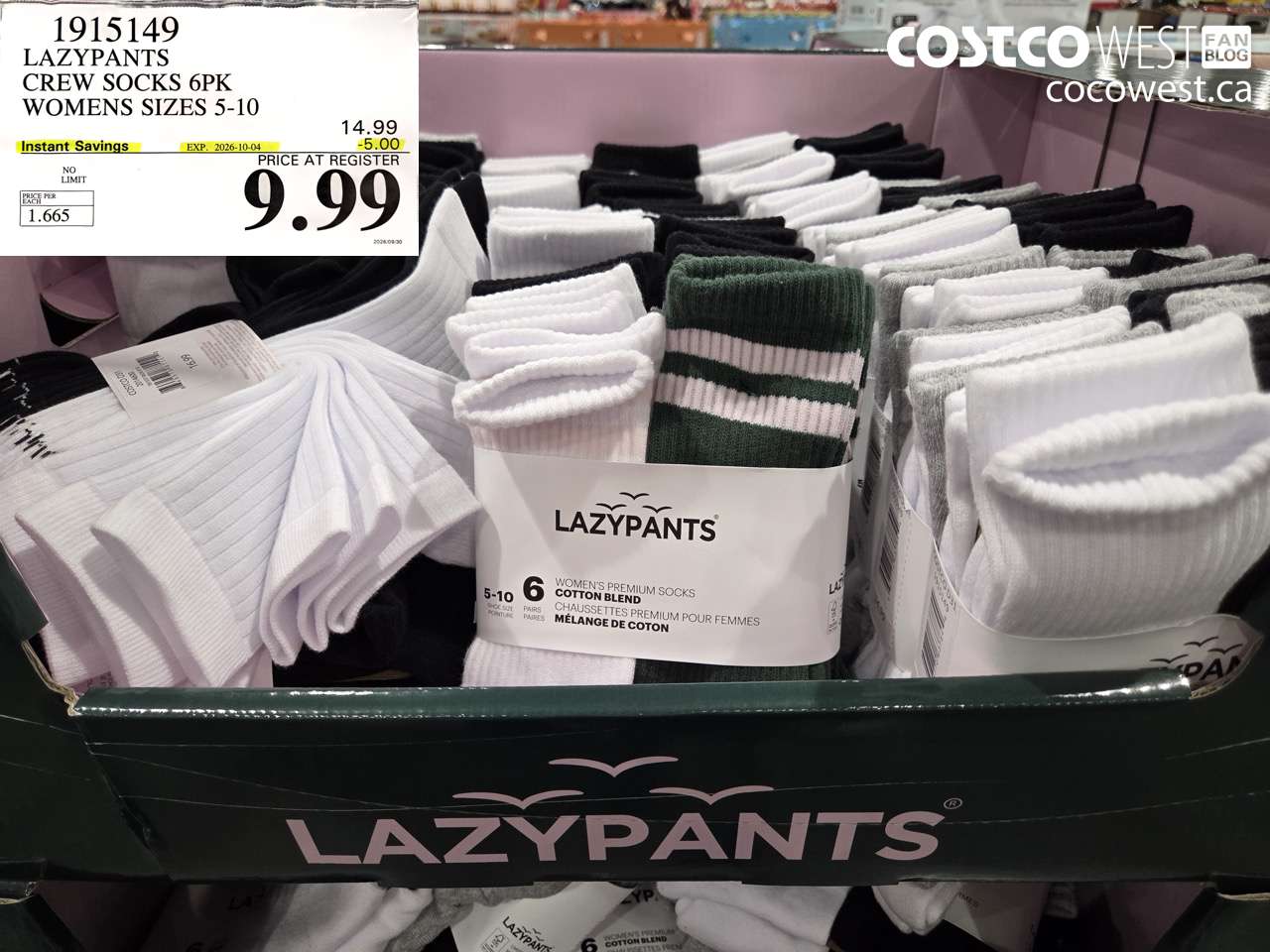 1915149 LAZYPANTS CREW SOCKS 6PK WOMENS SIZES 5-10 ($5.00 INSTANT SAVINGS EXPIRES ON 2026-10-04) $9.99