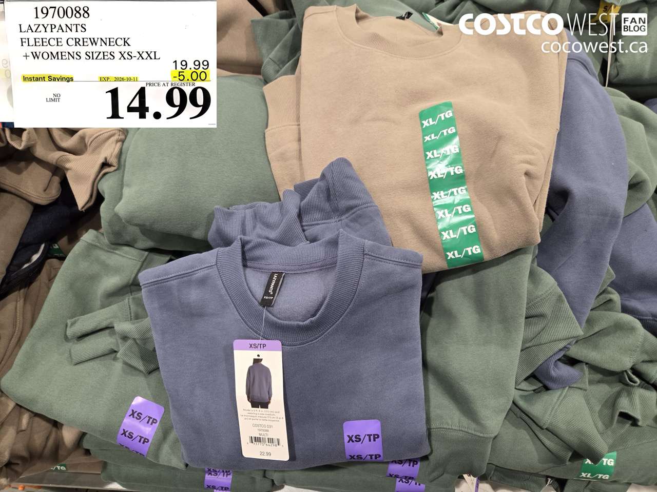 1970088 LAZYPANTS FLEECE CREWNECK WOMENS SIZES XS-XXL ($5.00 INSTANT SAVINGS EXPIRES ON 2026-10-11) $14.99